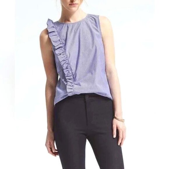 Banana Republic Women's Striped Ruffle Sleeveless Blouse | Size 4 - Picture 1 of 4